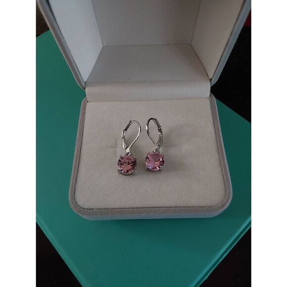 New~Pretty 2 Ct. Round Cut Lab Created Pink Sapphire Leverback Dangle Earrings - Picture 1 of 2